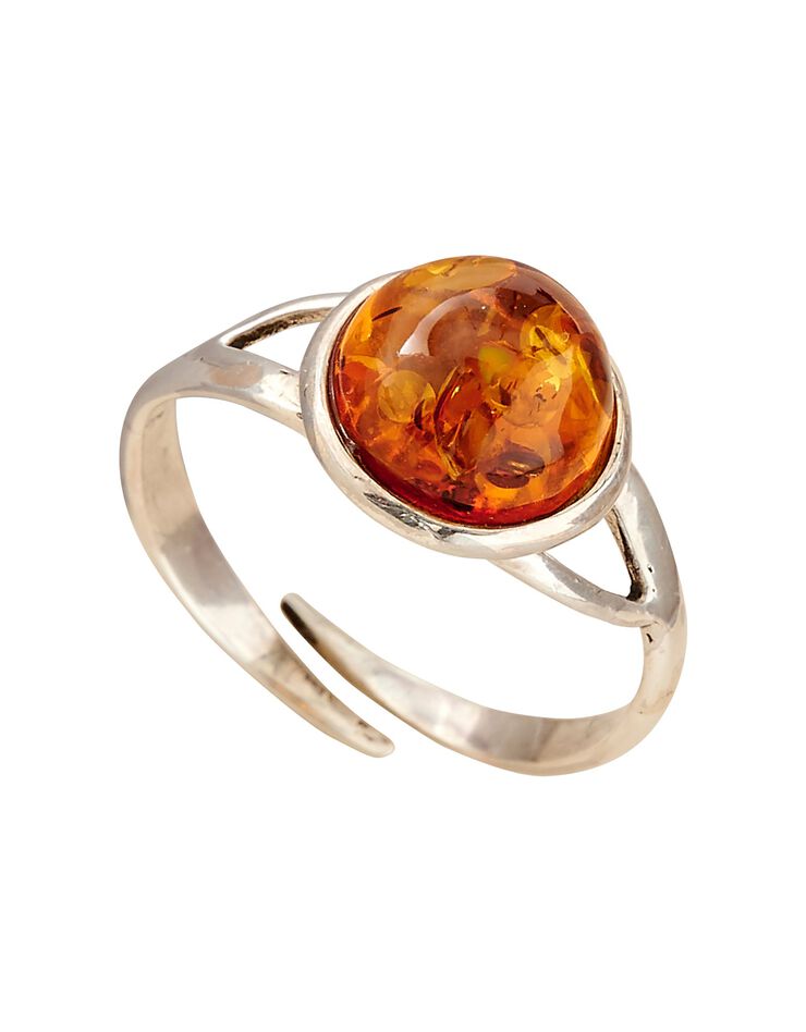 Bague ajustable "boule" ambre argent (ambre)