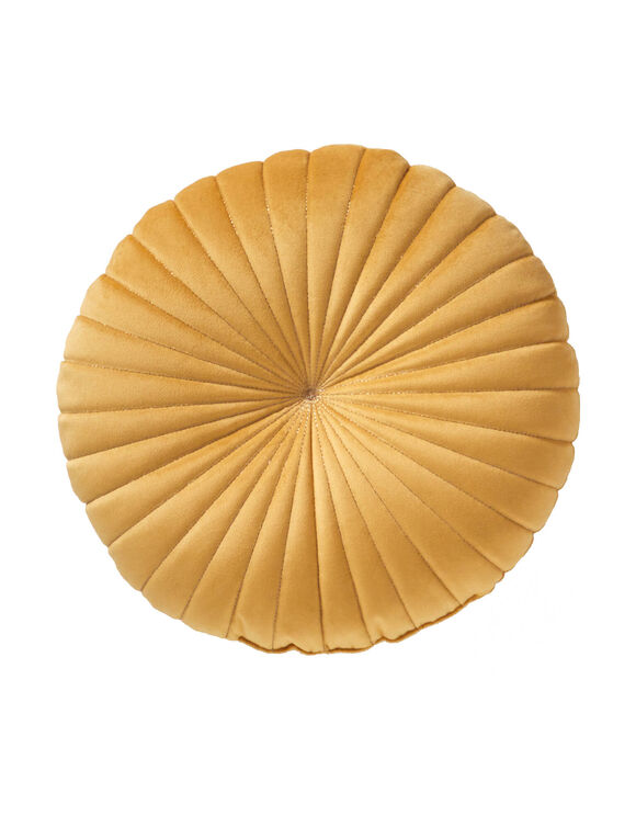 Coussin rond capitonné en velours (jaune)