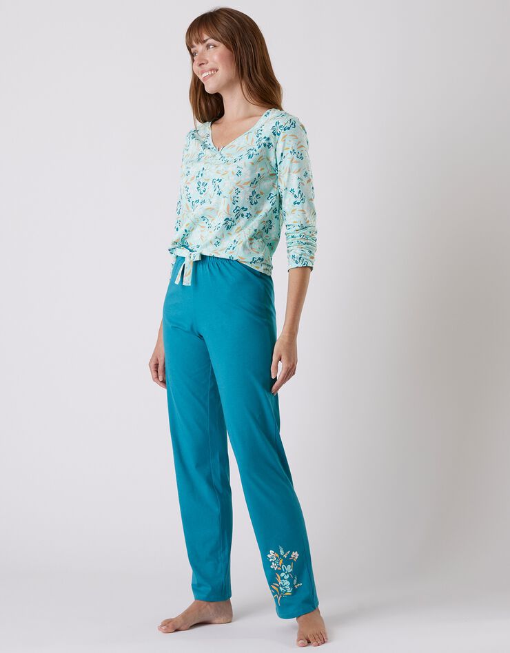 Pantalon pyjama coton imprimé "jardin secret" (émeraude) Pantalon pyjama coton imprimé "jardin secret" (émeraude)