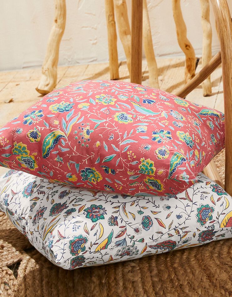 Housse de coussin coton imprimé floral Indian Summer - lot de 2 (bleu + corail) Housse de coussin coton imprimé floral Indian Summer - lot de 2 (bleu + corail)
