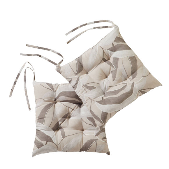 Galette de chaise carr&eacute;e imprim&eacute;e feuillage - lot de 2 (sable)