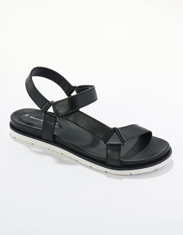 Sandales scratchées largeur confort en cuir style rando (noir)