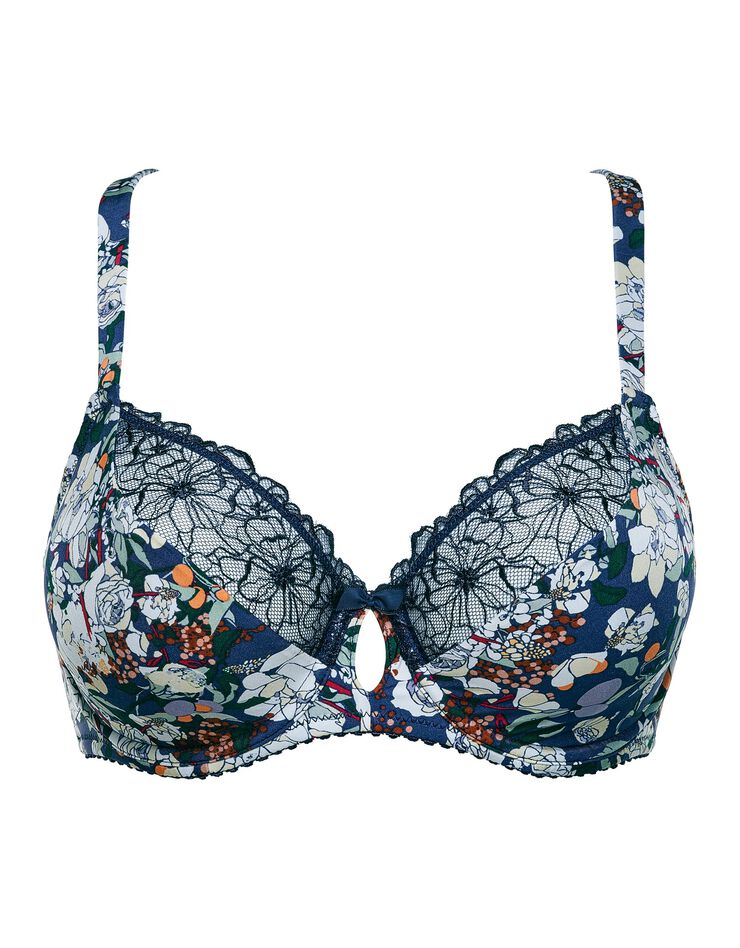 Soutien-gorge emboîtant "Agnès" microfibre et dentelle imprimées- avec armatures (bleu) Soutien-gorge emboîtant "Agnès" microfibre et dentelle imprimées- avec armatures (bleu)