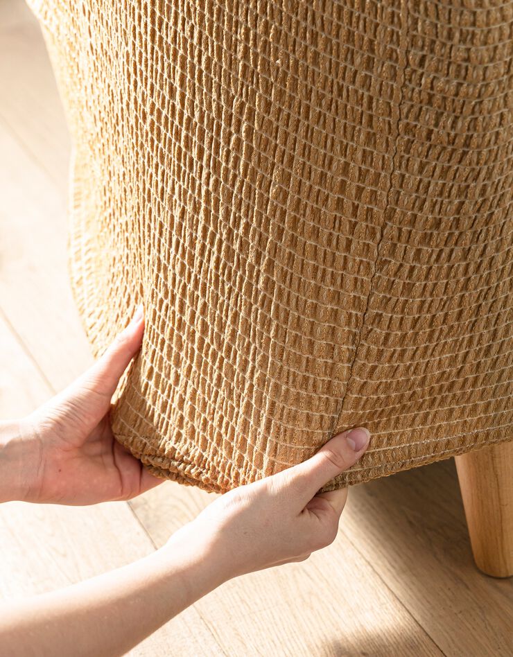Housse extensible jacquard gaufré - fauteuil et canapé (beige foncé)