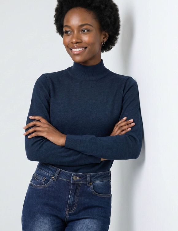 Pull col montant, laine d'agneau (marine)