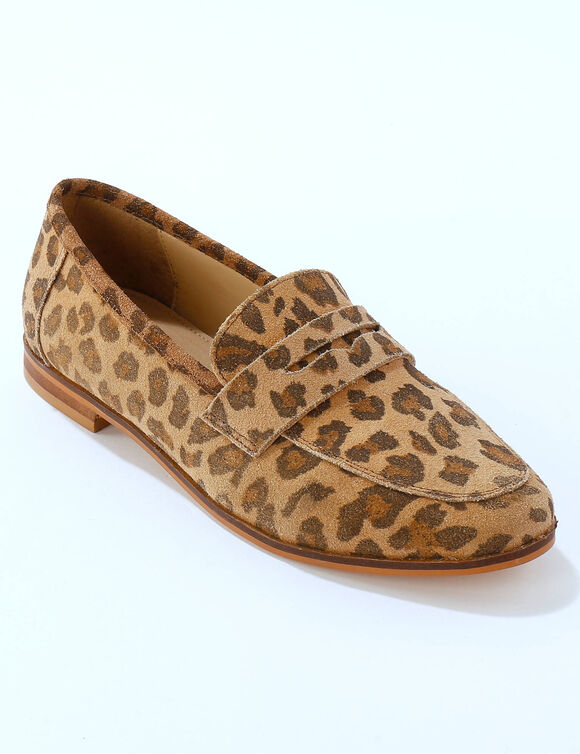 Mocassins cuir l&eacute;opard (beige)
