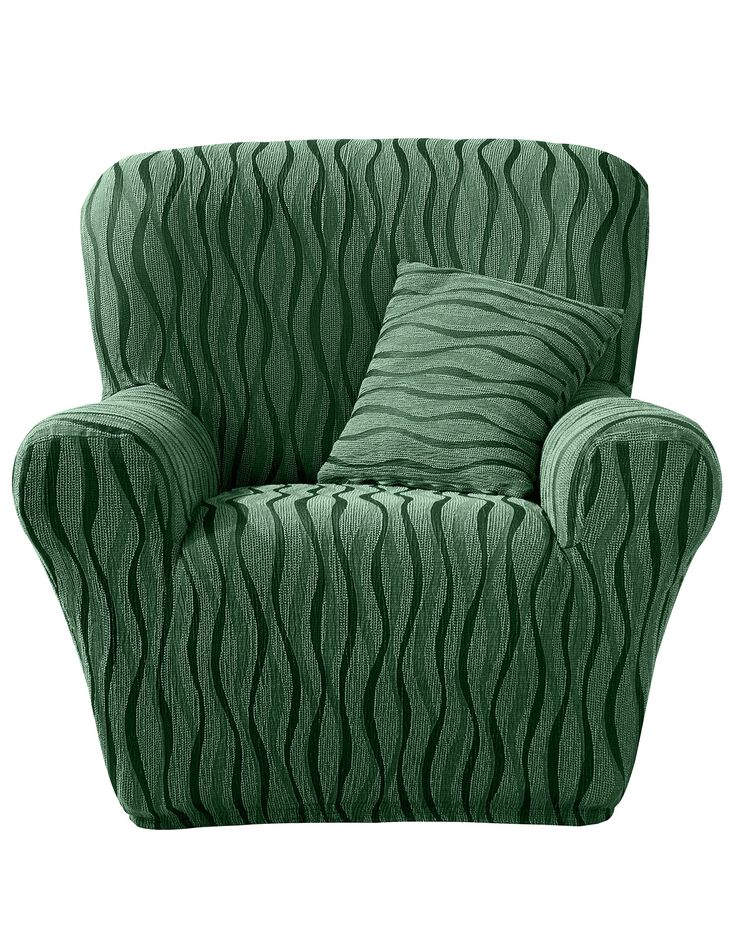 Housse de salon jacquard extensible imprimé "vagues" (vert)