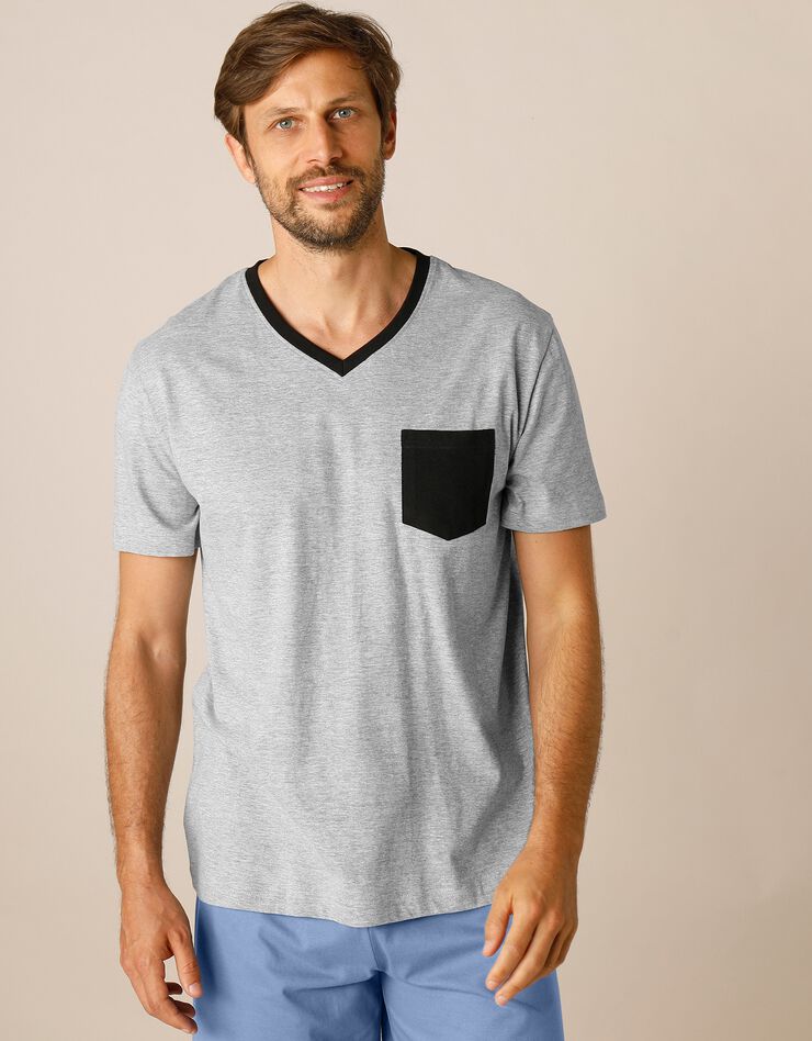 Tee-shirt pyjama bicolore manches courtes (gris chiné)
