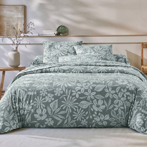 Linge de lit C&eacute;line en coton imprim&eacute; floral (eucalyptus)