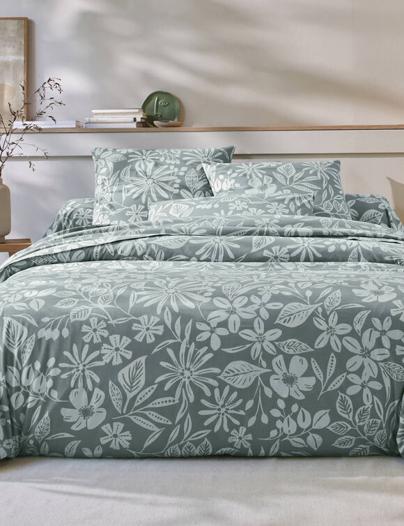 Linge de lit C&eacute;line en coton imprim&eacute; floral (eucalyptus)