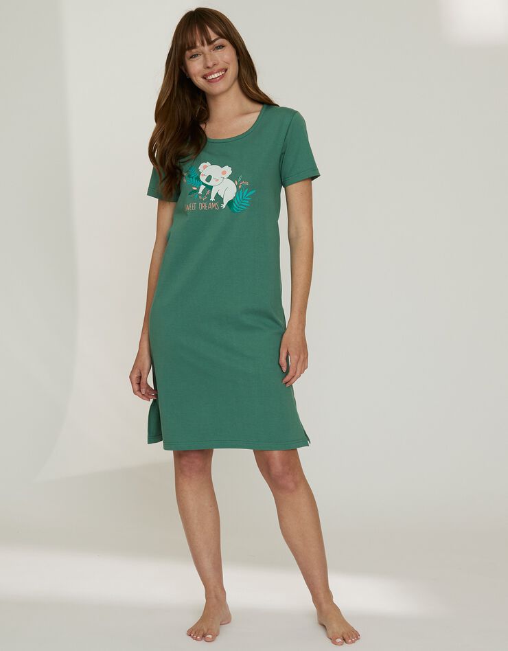 Chemise de nuit courte à manches courtes, imprimé koala (kaki)