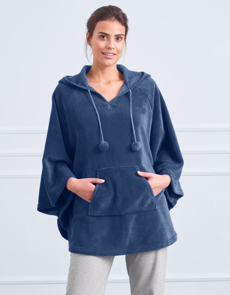 Poncho polaire toucher peluche à capuche (bleu) Poncho polaire toucher peluche à capuche (bleu)