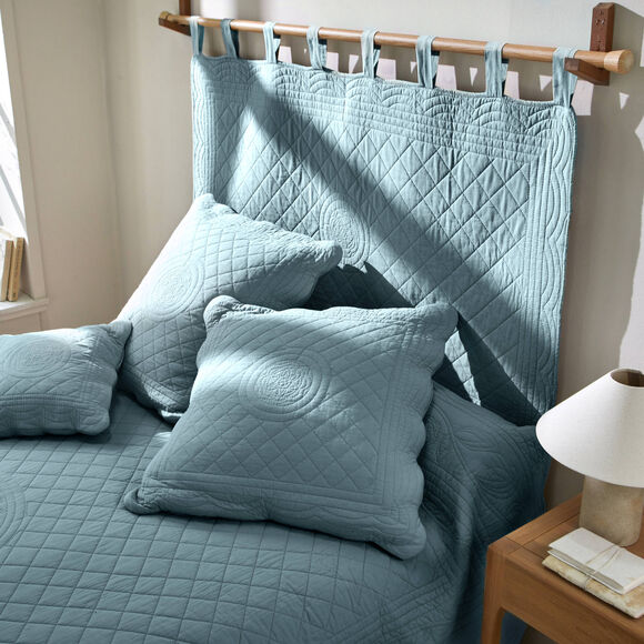 T&ecirc;te de lit unie coton style boutis Cassandre (bleu gris&eacute;)