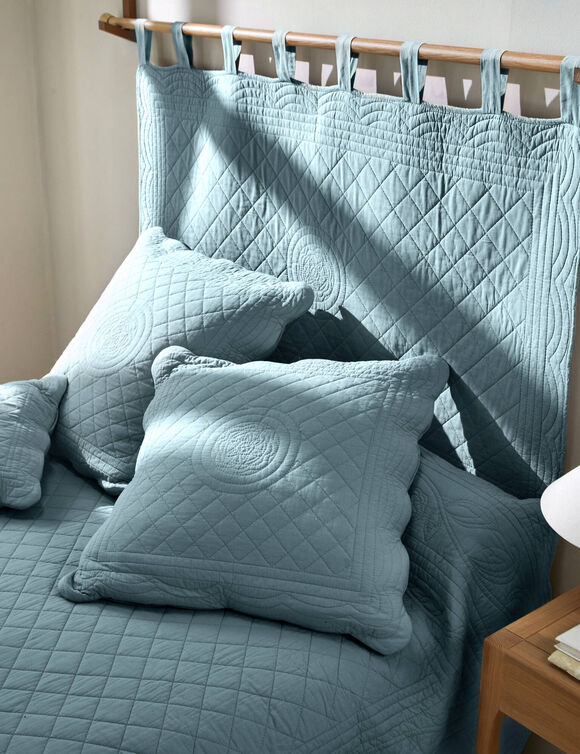 T&ecirc;te de lit unie coton style boutis Cassandre (bleu gris&eacute;)