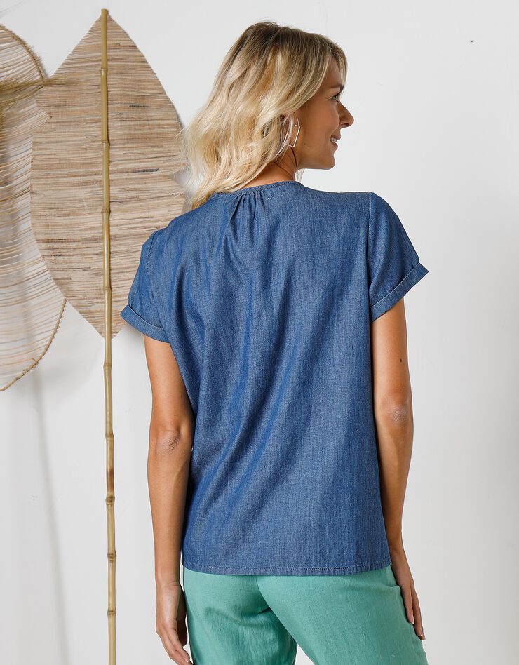 Blouse boutonnée en jean uni, manches courtes (stone) Blouse boutonnée en jean uni, manches courtes (stone)
