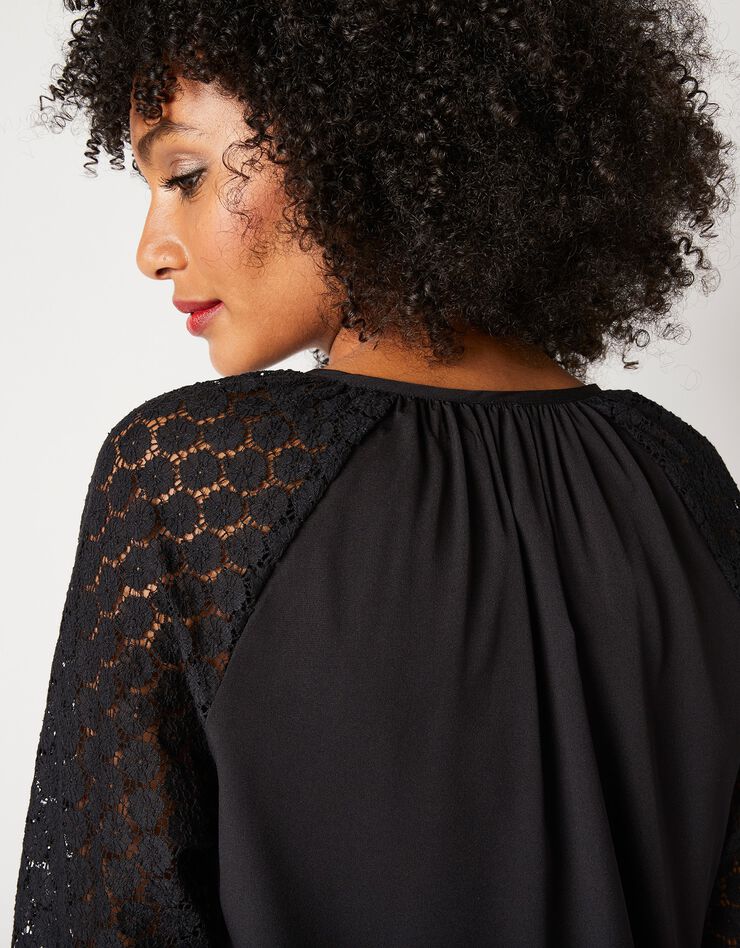 Blouse unie manches dentelle (noir) Blouse unie manches dentelle (noir)
