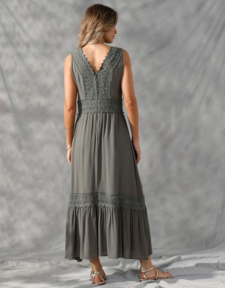 Robe longue volantée macramé (kaki)