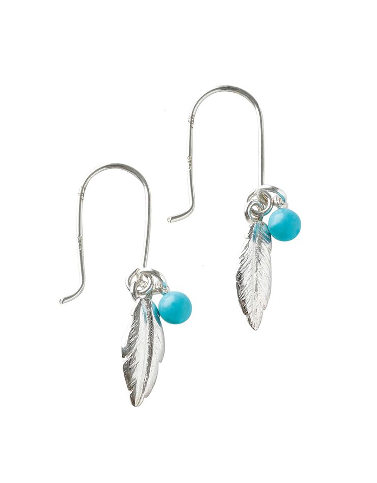 Boucles d'oreilles plumes argent et turquoise (turquoise)