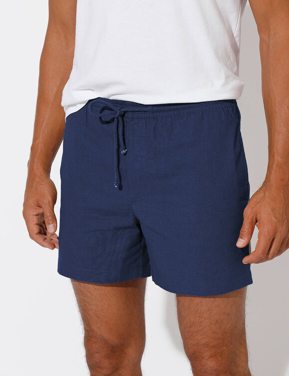 Short toile ceinture &eacute;lastiqu&eacute;e (marine)