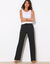 Pantalon large droit, crépon fluide (noir)
