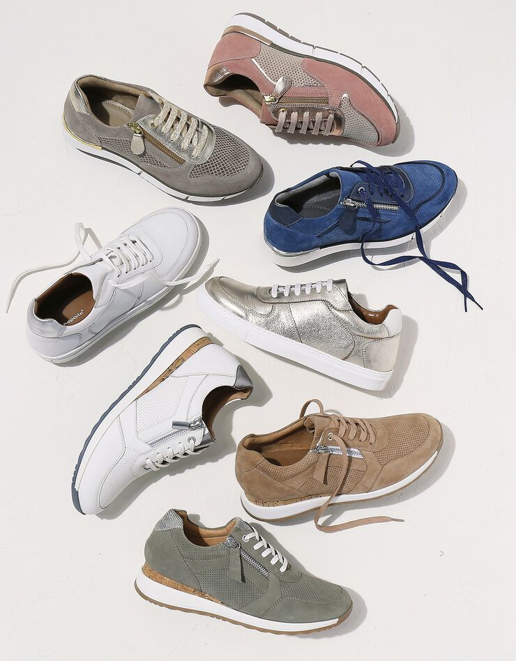 Baskets zippées en cuir souple à semelle bimatière (blanc)
