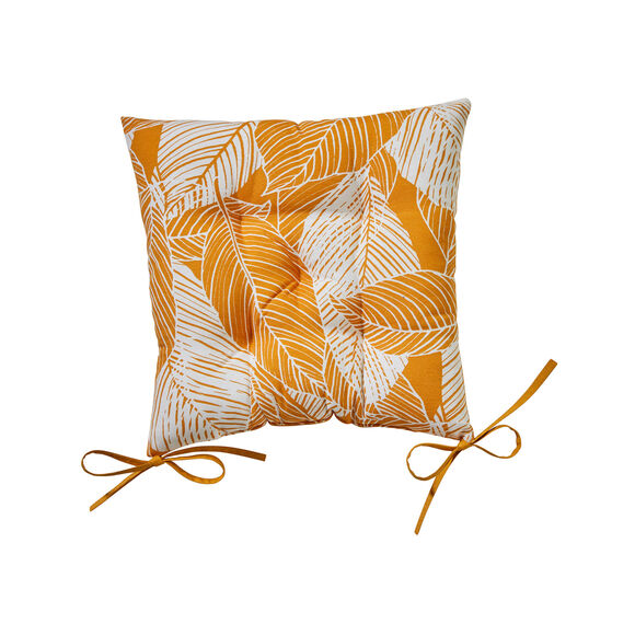 Galette de chaise carr&eacute;e imprim&eacute; feuillage - lot de 2 (jaune)