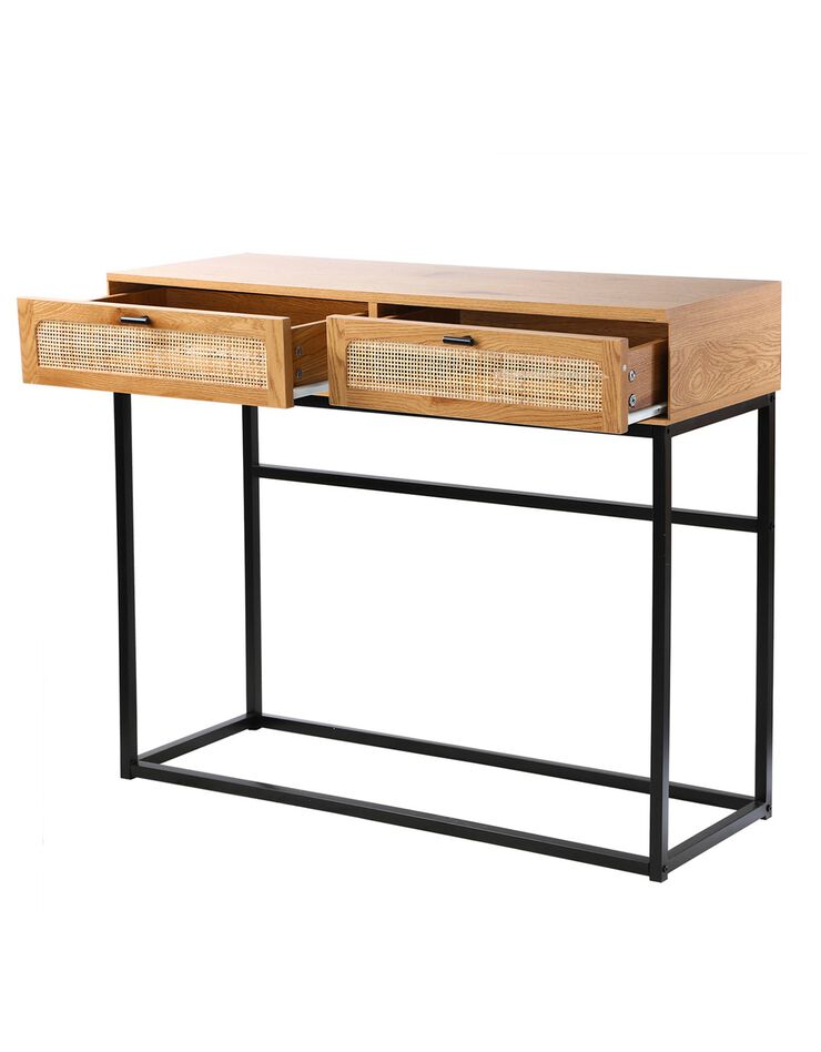 Console WICKOOD 2 tiroirs - bois, métal et cannage (naturel)