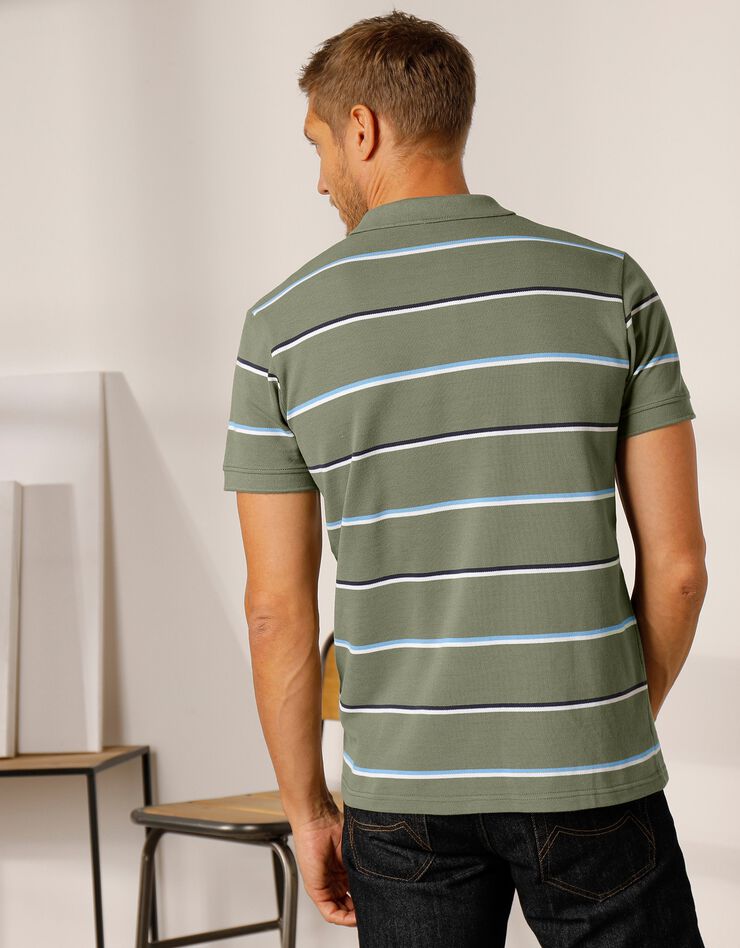 Polo rayé maille piquée chinée (kaki)