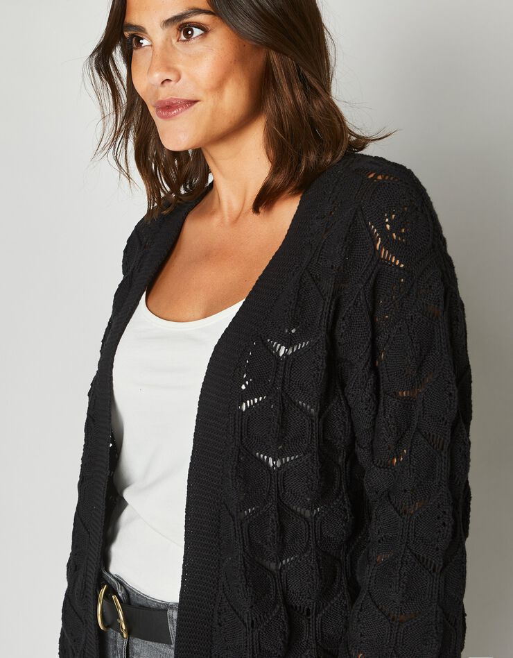 Gilet kimono, maille ajourée (noir) Gilet kimono, maille ajourée (noir)