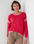 Pull loose bicolore, col rond (rose / &eacute;cru)