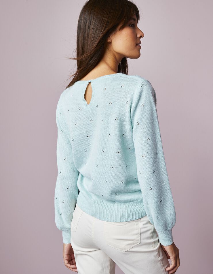Pull maille pointelle, toucher mohair (vert amande) Pull maille pointelle, toucher mohair (vert amande)
