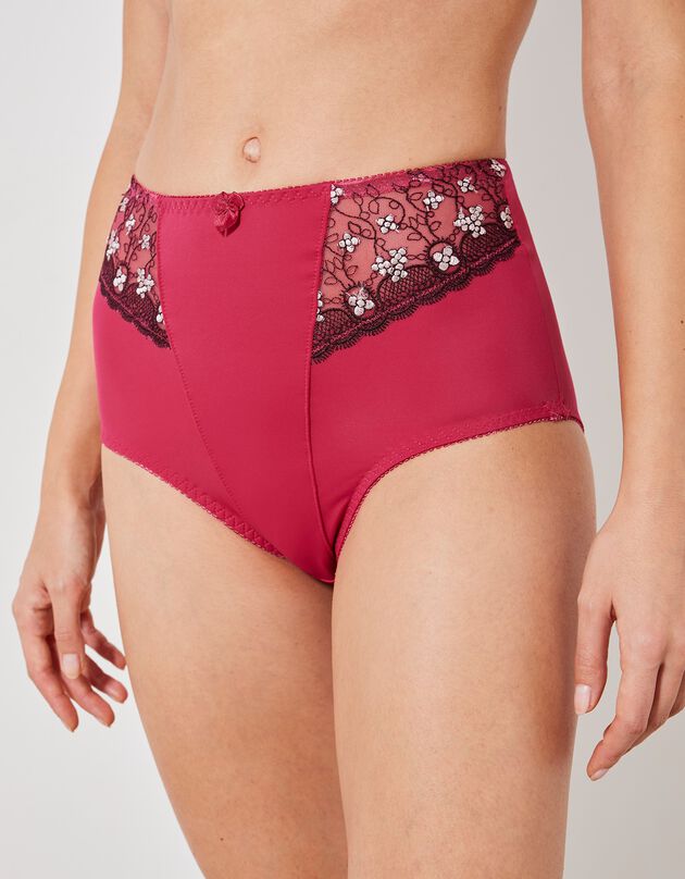 Gainette microfibre tulle brodé Caminata (cerise)