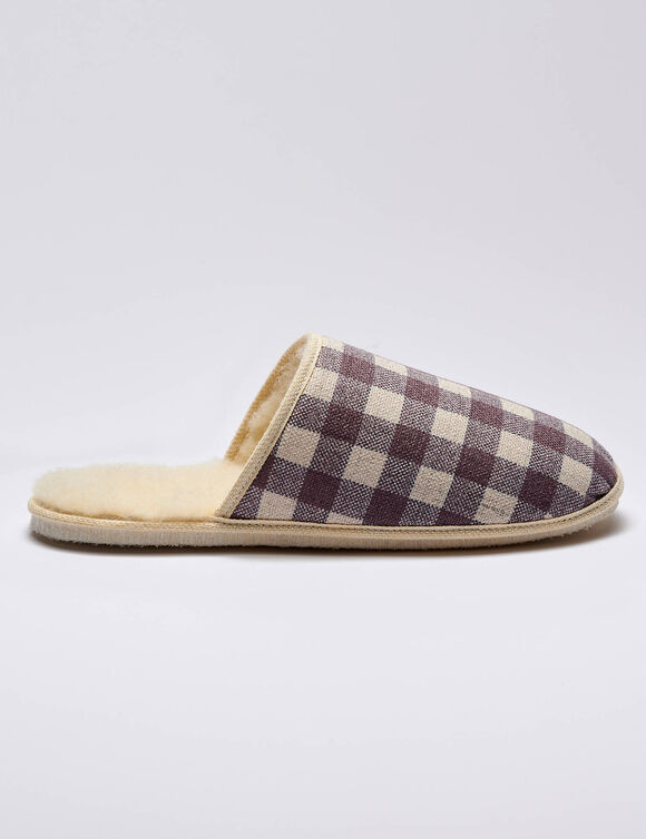 Mules silencieuses carreaux fourr&eacute;es laine (taupe)