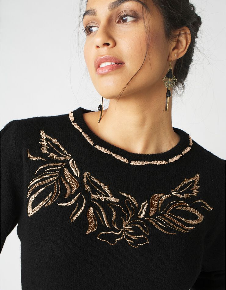 Pull brodé sequins dorés (noir / doré) Pull brodé sequins dorés (noir / doré)