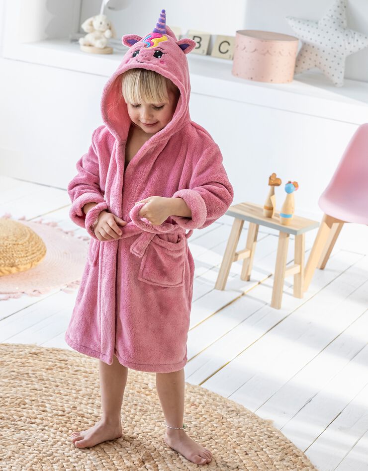Peignoir de bain enfant licorne à capuche microfibre toute douce (rose)