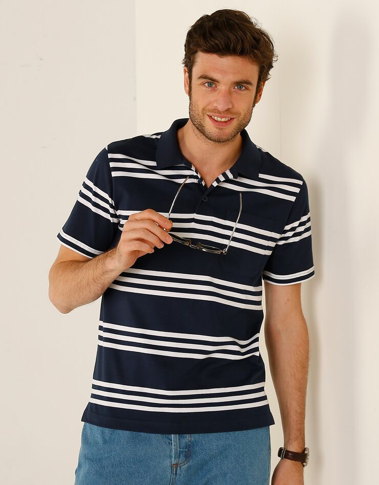 Polo rayé manches courtes (marine / blanc) Polo rayé manches courtes (marine / blanc)