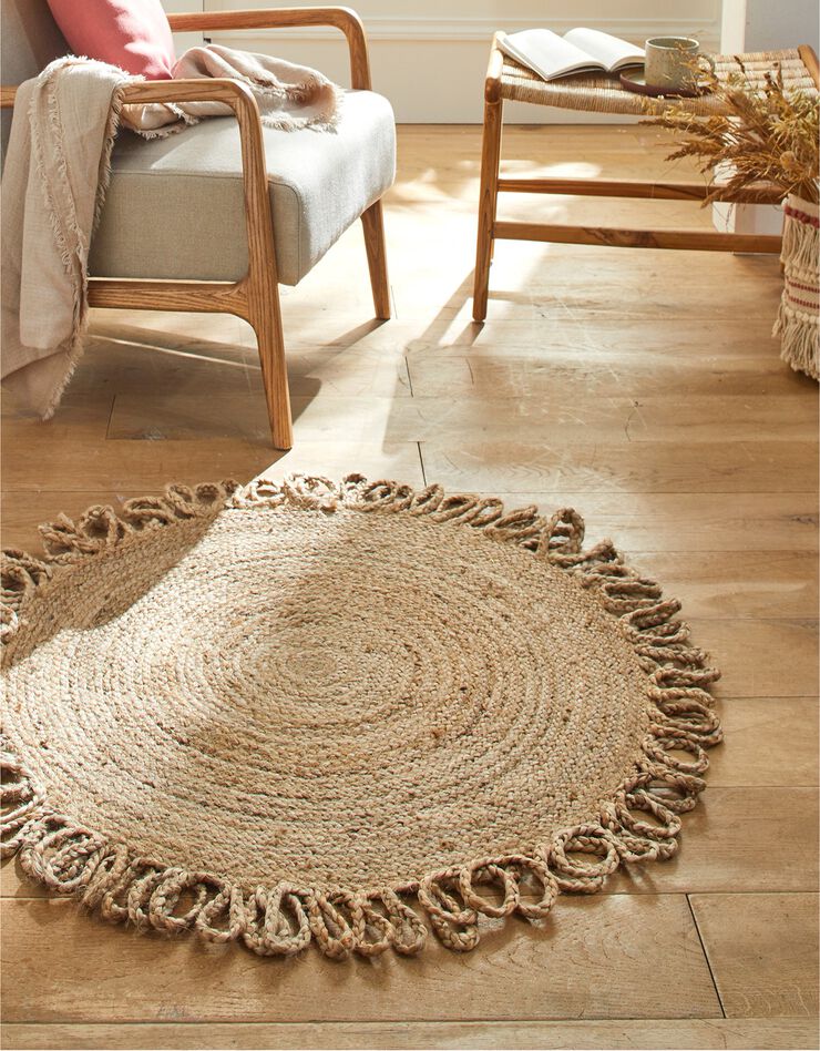 Tapis rond jute naturelle contour bouclette (jute)
