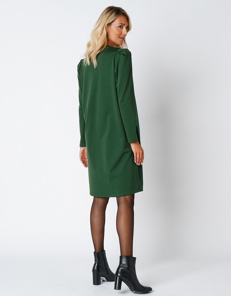 Robe maille jacquard stretch unie - épaules plissées (vert sapin) Robe maille jacquard stretch unie - épaules plissées (vert sapin)