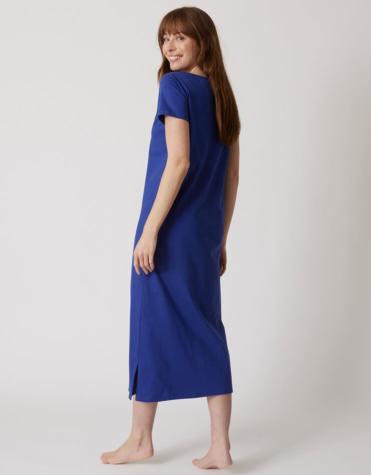 Chemise de nuit longue manches courtes motif «rosaces » (bleu dur)