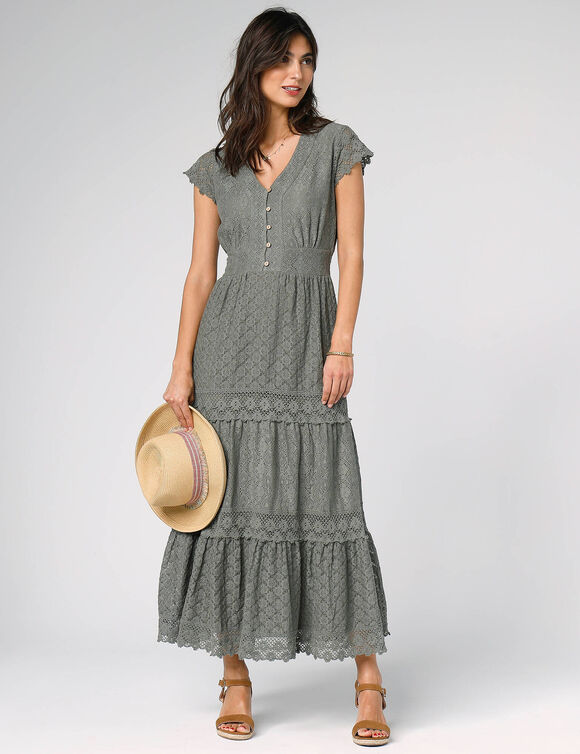 Robe longue dentelle macramé (kaki)