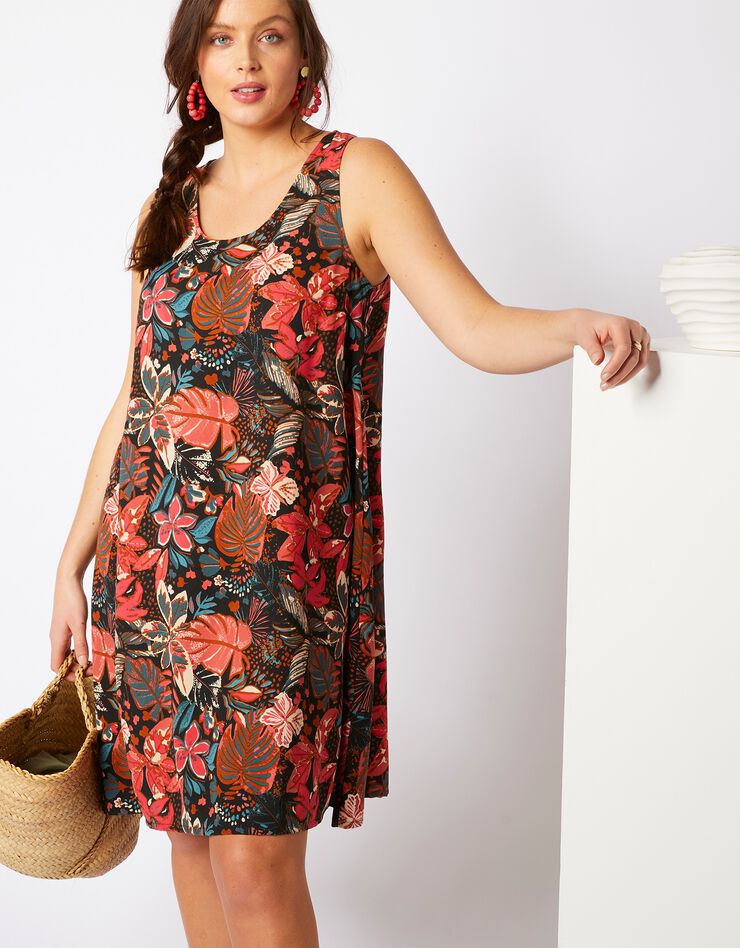 Robe sans manches imprimée (noir / corail) Robe sans manches imprimée (noir / corail)