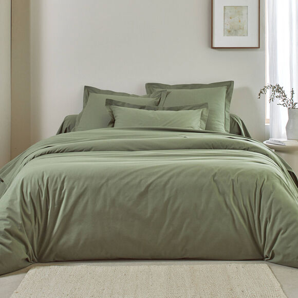 Linge de lit uni - coton bio** (vert olive)