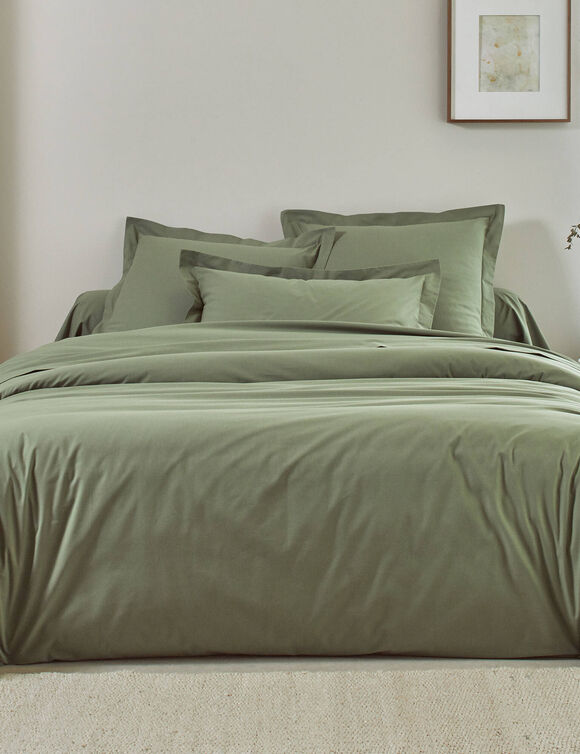 Linge de lit uni - coton bio** (vert olive)