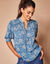 Blouse imprimée manches coudes, crépon (bleu)