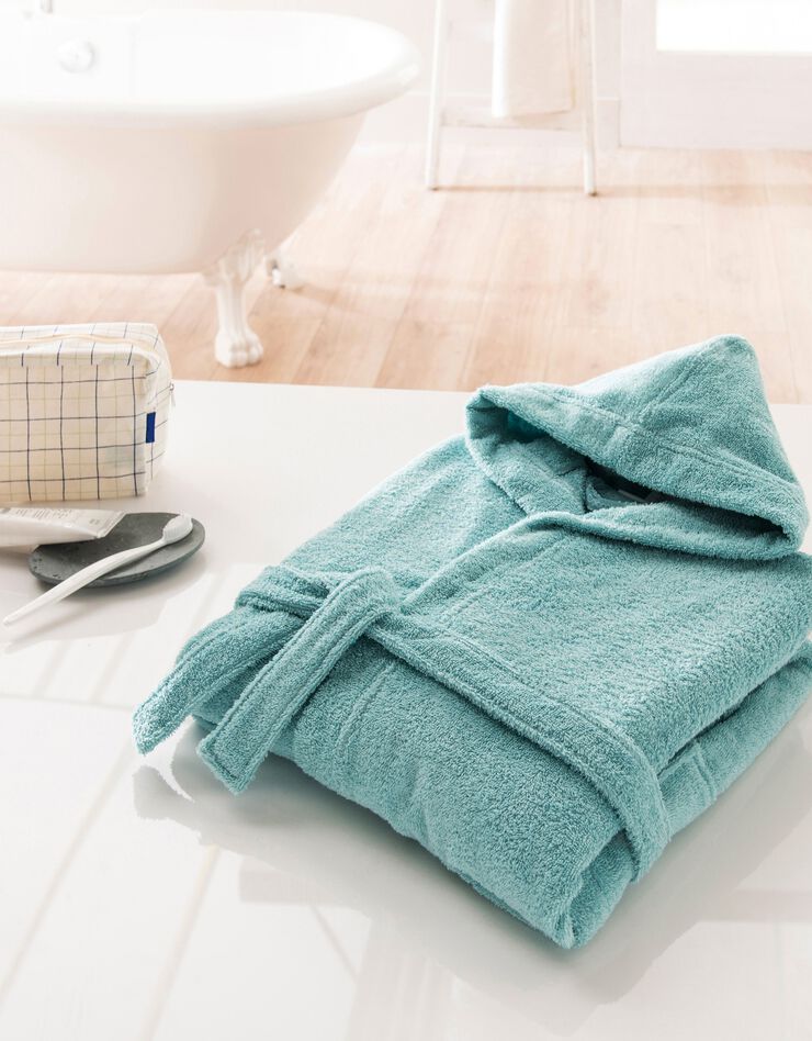 Peignoir enfant éponge bouclette à capuche (vert d'eau)