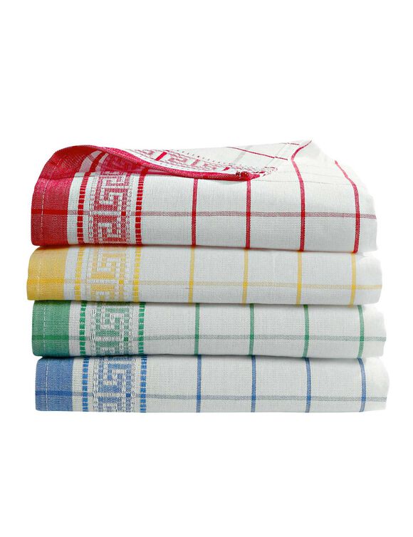 Torchon Mycène coton tissé teint - lots (bleu+vert+rouge+jaune)