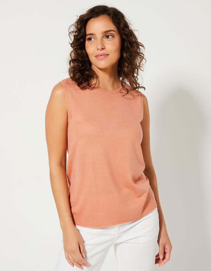 Pull sans manches toucher cachemire (rose grisé) Pull sans manches toucher cachemire (rose grisé)