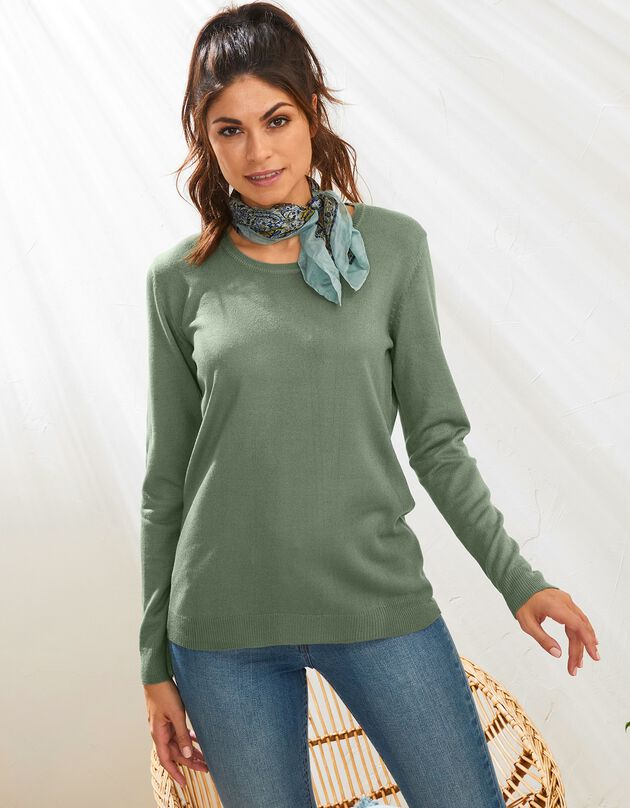 Pull col rond uni toucher cachemire (kaki) Pull col rond uni toucher cachemire (kaki)