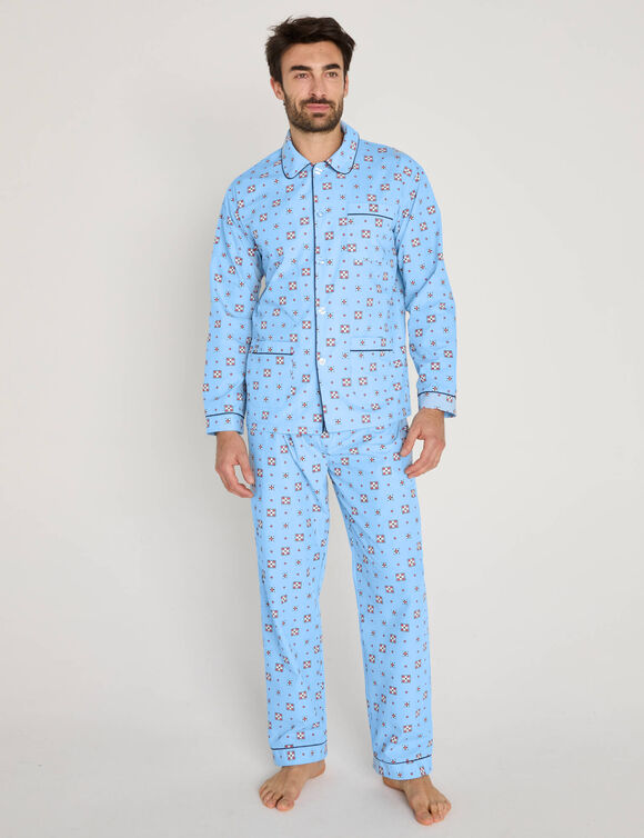 Pyjama imprim&eacute; popeline polyester/coton (bleu)