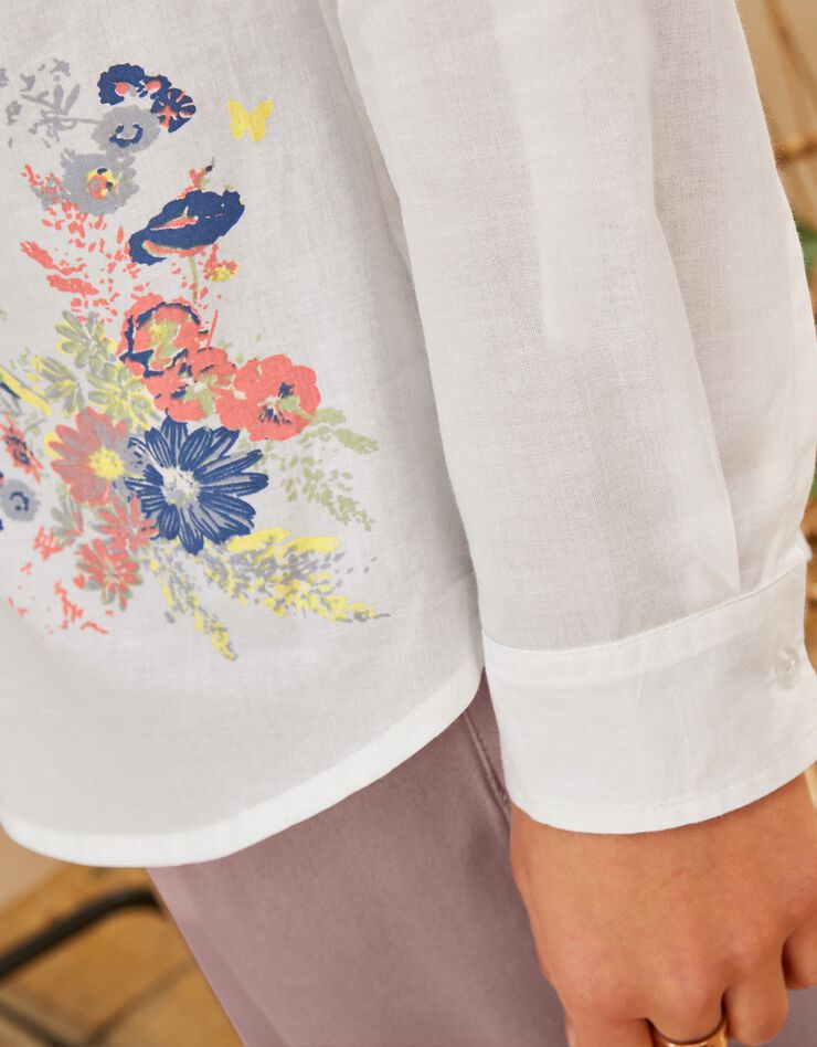 Chemise boutonnée imprimé placé, coton (blanc / corail)